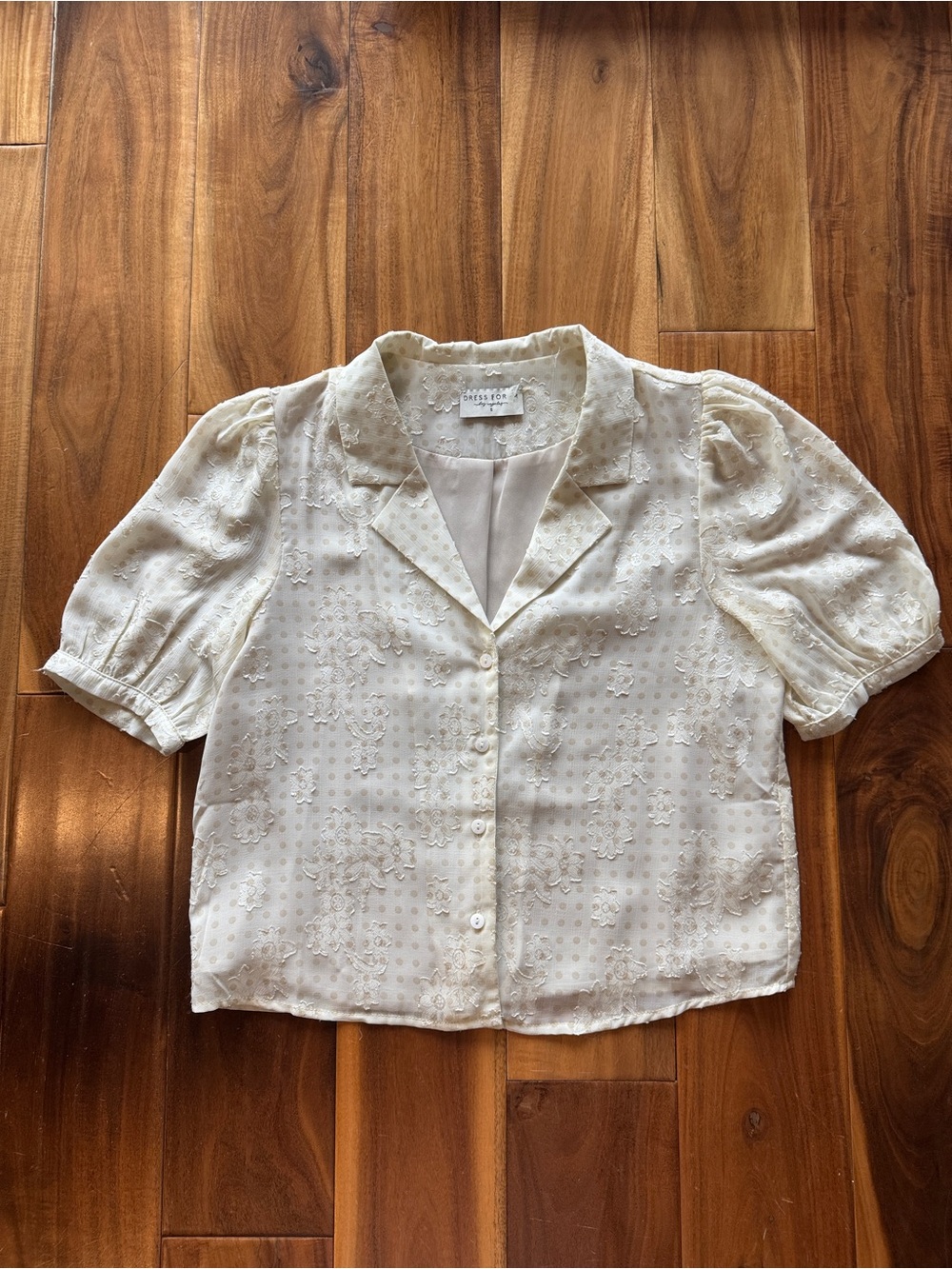 Dress Forum Ivory Eyelet Short Sleeve Button-Up Blouse